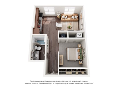 Floor plan for 1 bed, 1 bath, 560 sqft